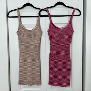Set of Two Knit Dresses in Pink and Beige